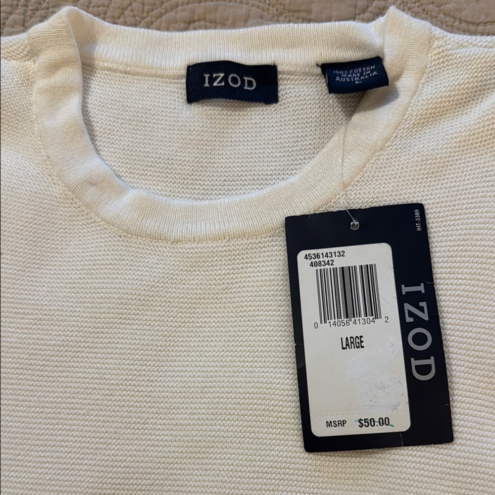 IZOD Cream Sweater Men’s Size Large NWT
